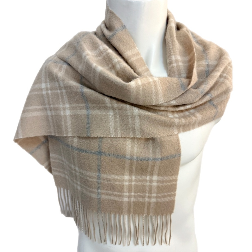 Charter Club 100% Cashmere Scarf – Soft Beige Plaid Wrap